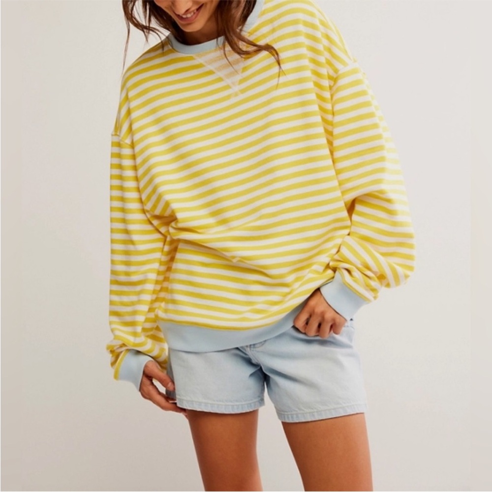 Free People We The Free Classic Striped Crew in Dandelion Combo